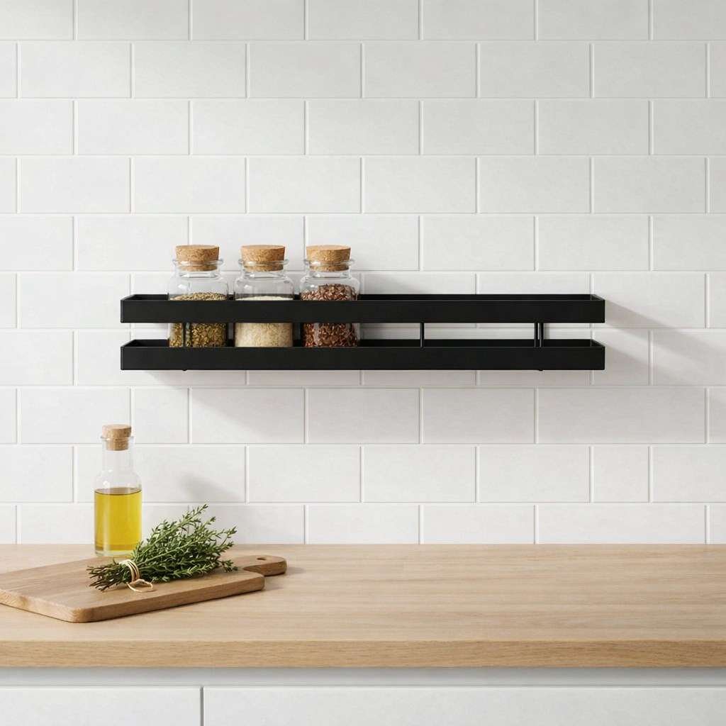 কালো বয়ম স্ট্যান্ডে মসলার কৌটা সাজানো | Black boyom stand with spice jars organized